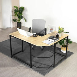 Lyra L-Shaped Corner Desk for Home Office - Oak & Black