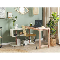 Harper L-Shaped Rotating Corner Desk - White & Brown