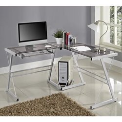 Viana L-Shaped Computer Desk - Silver & Black Glass