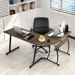 Amani L Shaped Corner Desk - Dark Walnut & Black
