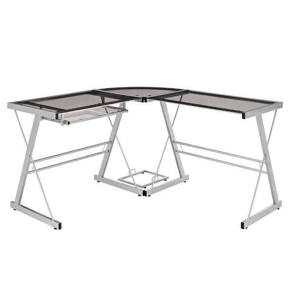 Black glass l shaped cheap desk