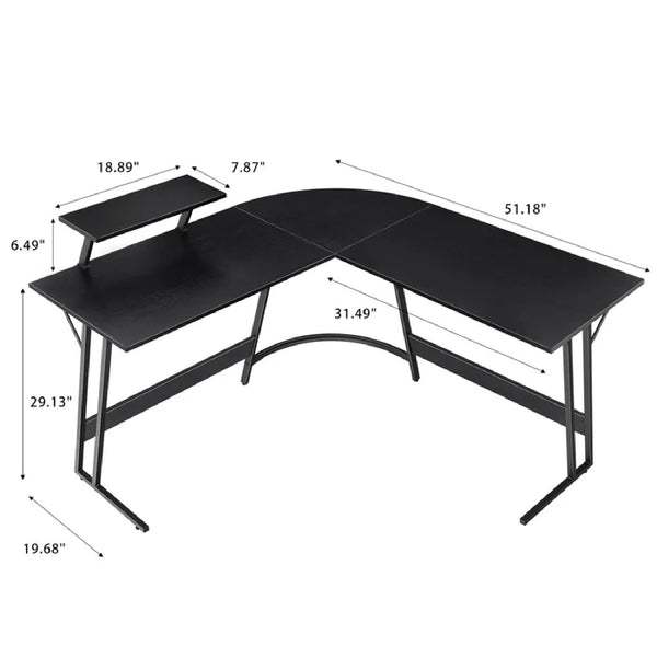 Jahime LShaped Corner Desk for Home Office Black Corner Desks UK