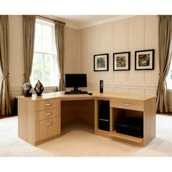 Verity L-Shaped Home Office Desk with Drawer Pedestals – Sandstone