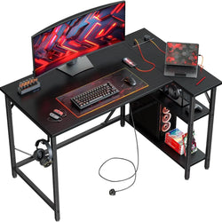 Marlo Reversible L-Shaped Desk with Power Outlets – Black (100cm)