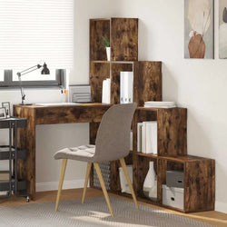 Hollis Reversible L-Shaped Corner Desk with Hutch – Smoked Oak