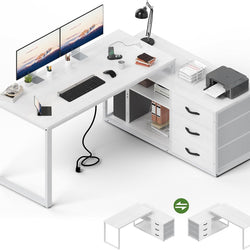 Talia Reversible Corner Desk with Drawers – White