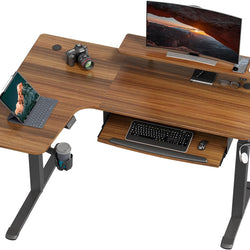 Kairos L-Shaped Electric Standing Desk with LED Strips - Brown - Left