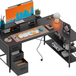 Calum L Shaped Computer Desk with USB Ports - Black - 140x80cm
