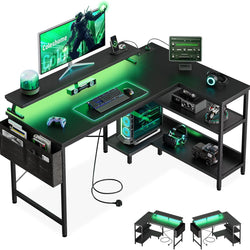 Iris L-Shaped Gaming Desk with LED Lighting – Carbon Fiber Black (100cm)