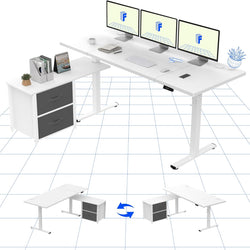 Zyla Reversible L-Shaped Electric Standing Desk with Storage Drawers - White