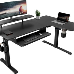 Kairos L-Shaped Electric Standing Desk with LED Strips - Black - Right