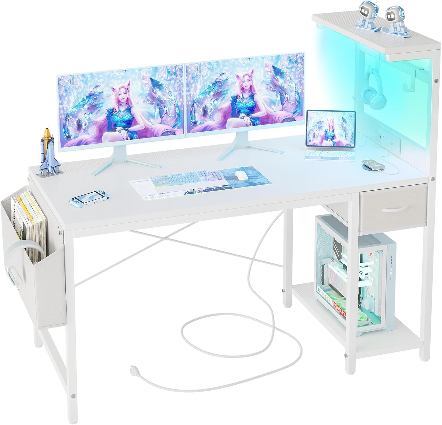 Usb Led For Riser Desk Aureon LED Desk with USB Hub & Drawer – Snow White - Corner Desks UK