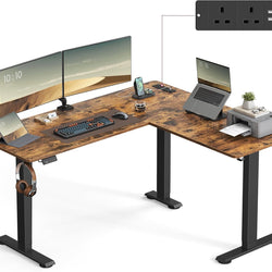Pagarni Height-Adjustable Electric Corner Workstation -  Rustic Brown
