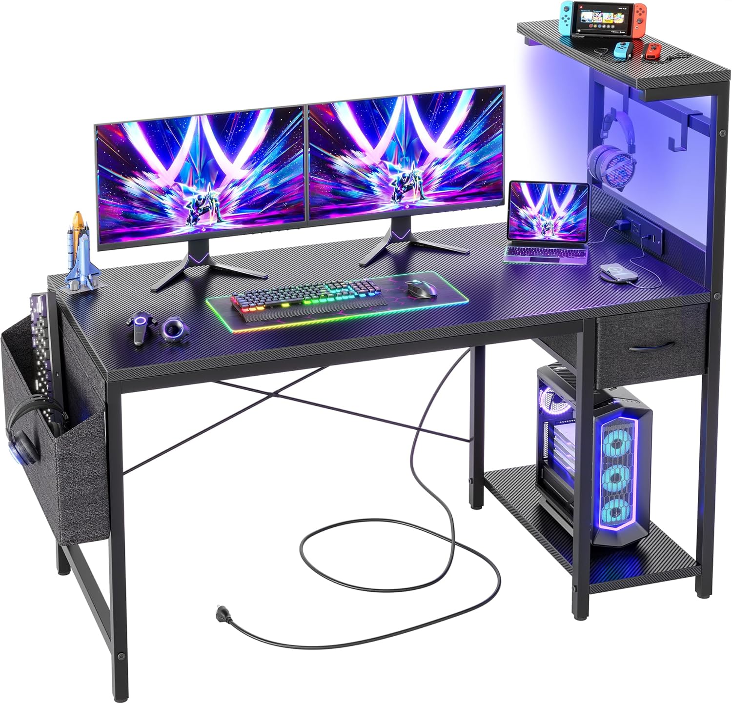 Rgb Workdesk Vexon RGB Desk with Charging Hub – Carbon Black - Corner Desks UK