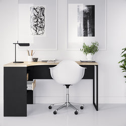 Amberly L-Shaped Corner Desk for Home Office - Oak & Black
