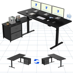 Zyla Reversible L-Shaped Electric Standing Desk with Storage Drawers - Black