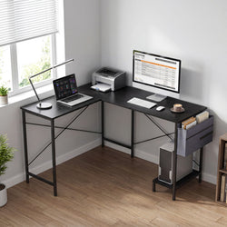Taniya Reversible Corner Work Desk with Shelves – Black
