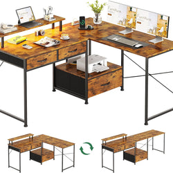 Adeliza L-Shaped Reversible Corner Desk - Rustic Brown