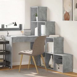 Hollis Reversible L-Shaped Corner Desk with Hutch – Concrete Grey