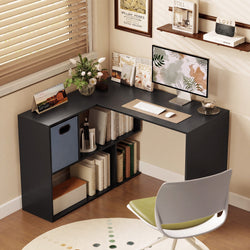 Nadia Small L-Shaped Corner Desk with Fabric Drawer – Black