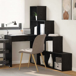 Hollis Reversible L-Shaped Corner Desk with Hutch – Black Oak