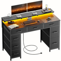 Syrus Office Desk with LED Lights & Power Outlets - Black