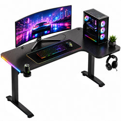 Evander L-Shaped Gaming Desk with LED Lights - Right Hand - Black