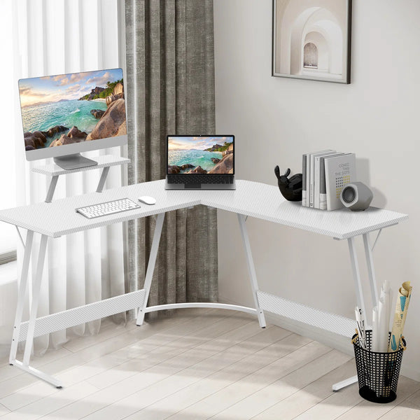 Orlan Modern Corner Workstation with Z-Leg Frame - White - Corner Desks UK