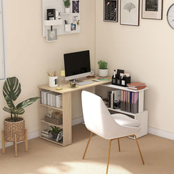 Skye 360° Rotating Corner Desk with Shelves – Natural and White