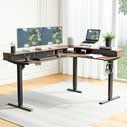 Alberta L-Shaped Electric Desk - Black Walnut