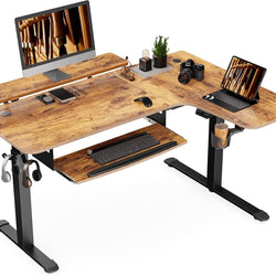 Kairos L-Shaped Electric Standing Desk with LED Strips - Rustic Brown - Right