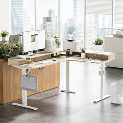 Alberta L-Shaped Electric Desk - Light Walnut