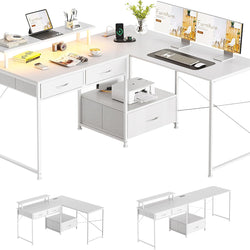 Adeliza L-Shaped Reversible Corner Desk - White