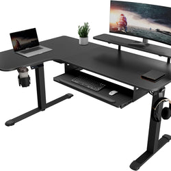 Kairos L-Shaped Electric Standing Desk with LED Strips - Black - Left
