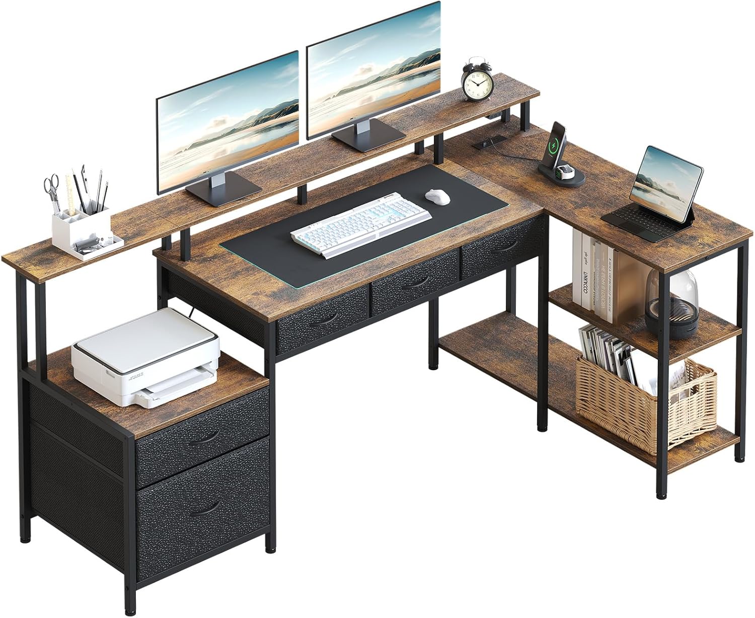 Apolis L Shaped Computer Desk - Rustic Brown | Corner Desks UK - Corner ...