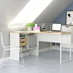 Delice L-Shaped Corner Desk for Home Office - Oak & White