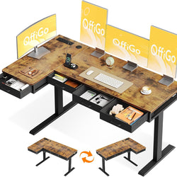 Lyra L Shaped Height Adjustable Reversible Corner Desk - Rustic Brown