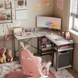 Elowen L-Shaped Farmhouse Corner Desk – Light Grey
