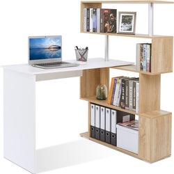 Buesta L Shaped Corner Desk - White and Natural Wood Grain