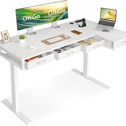 Lyra L Shaped Height Adjustable Reversible Corner Desk - White