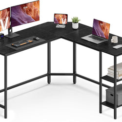 Sarday Corner Work Desk with Shelves – Black