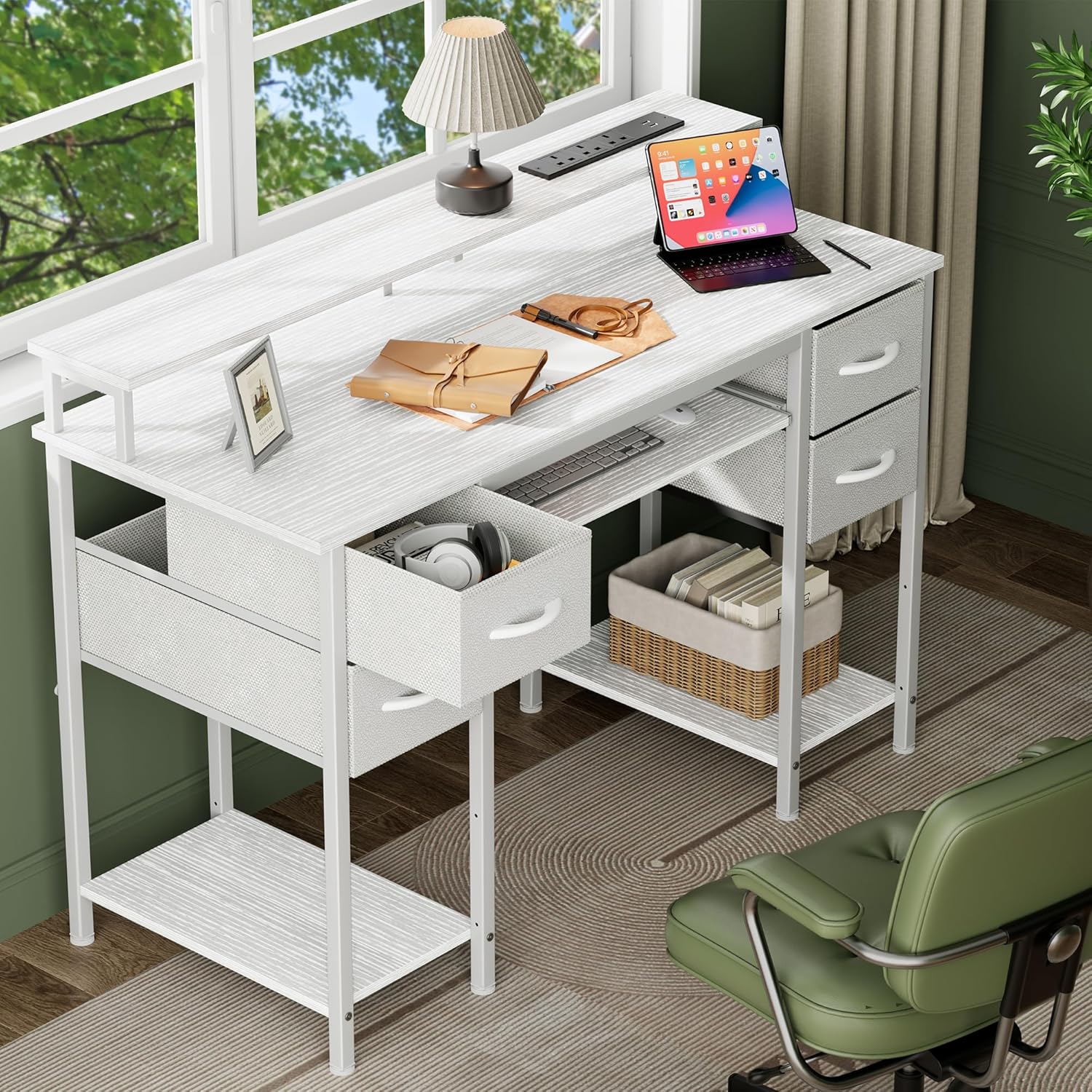 Usb Led For Riser Desk Nevolis LED Office Desk with USB & Monitor Riser - White - Corner Desks UK