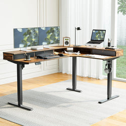 Alberta L-Shaped Electric Desk - Rustic Brown