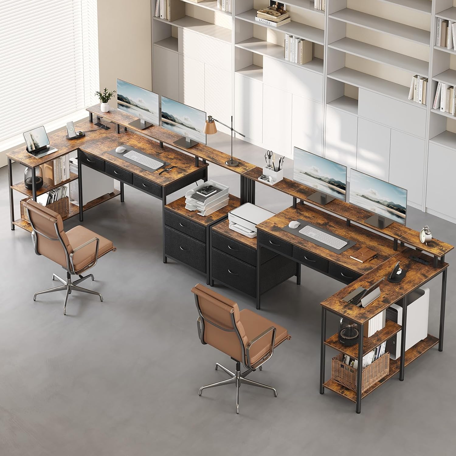 Apolis L Shaped Computer Desk - Rustic Brown | Corner Desks UK - Corner ...