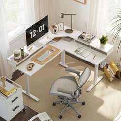 Alberta L-Shaped Electric Desk - White