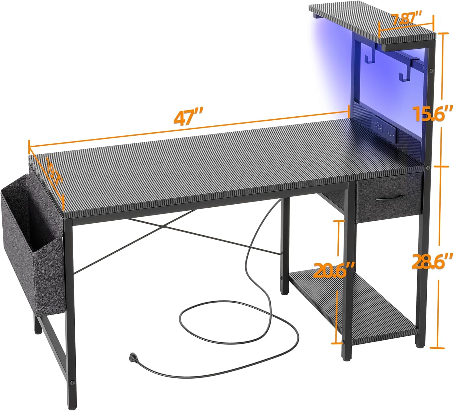 Rgb Workdesk Vexon RGB Desk with Charging Hub – Carbon Black - Corner Desks UK