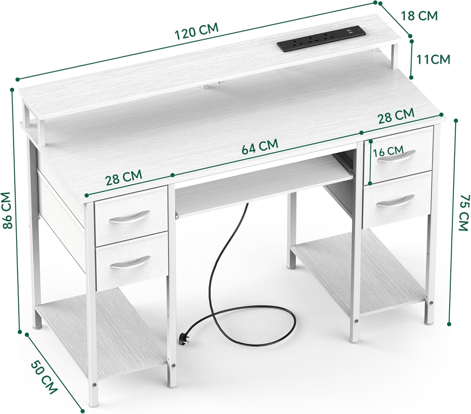 Usb Led For Riser Desk Nevolis LED Office Desk with USB & Monitor Riser - White - Corner Desks UK