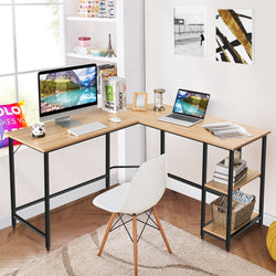 Delarni Corner Desk for Home Office - Oak & Black