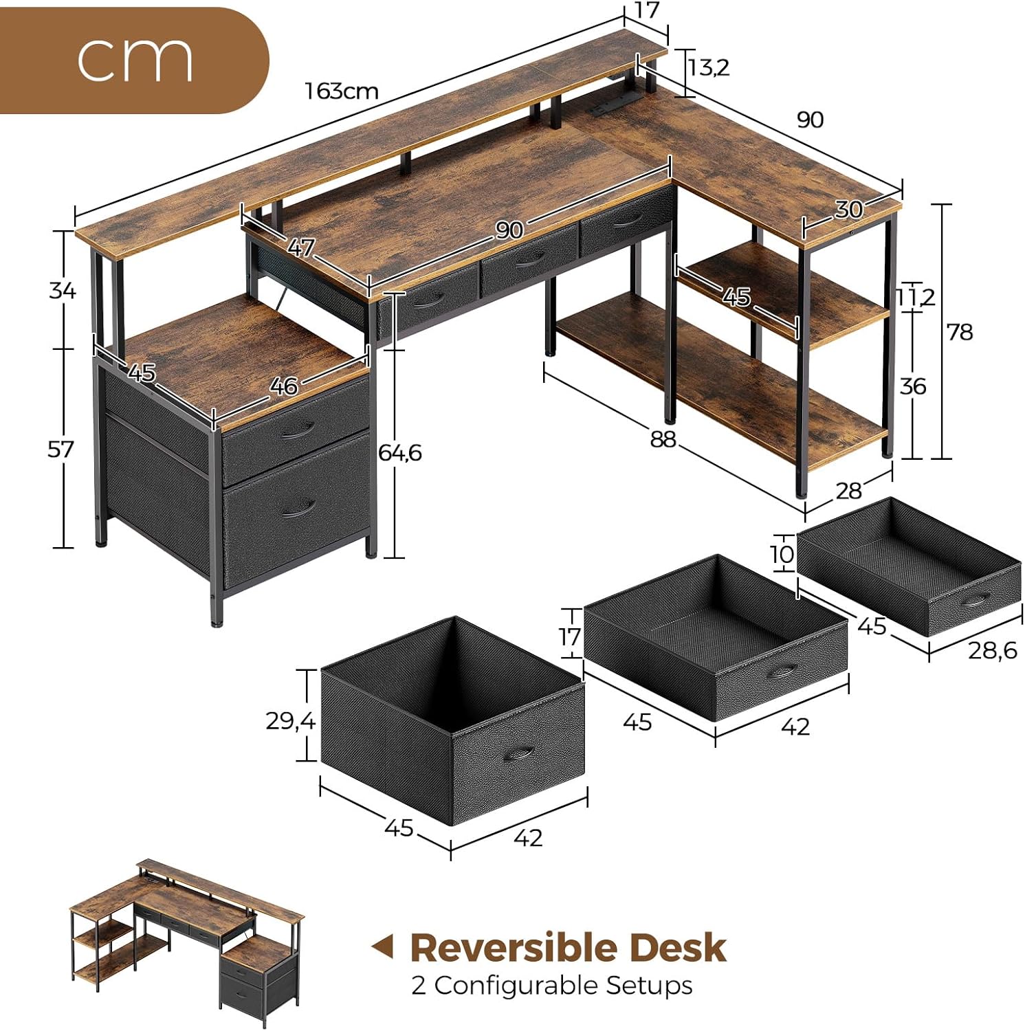Apolis L Shaped Computer Desk - Rustic Brown | Corner Desks UK - Corner ...