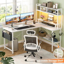 Kinaree L-Shaped Reversible Corner Desk for Home Office - White